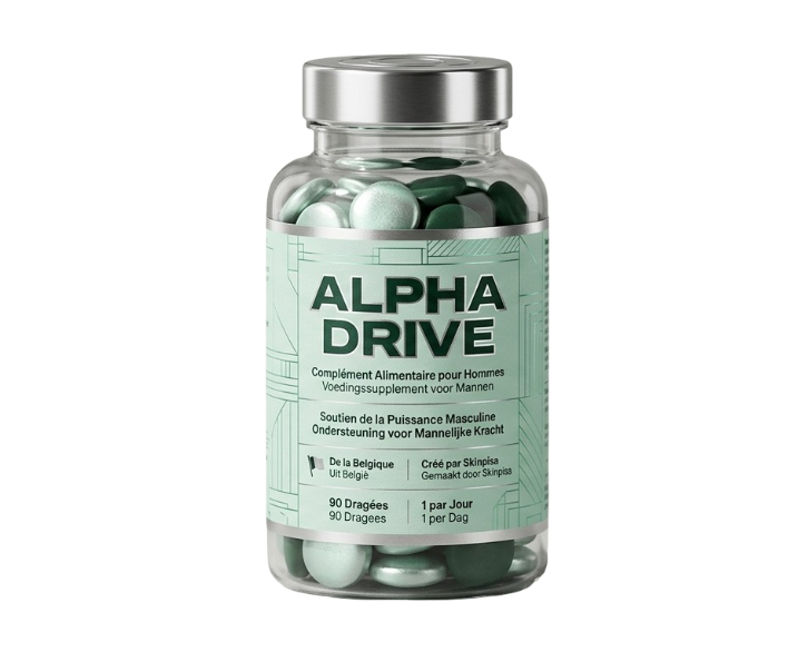 Verpakking van het voedingssupplement Alpha Drive